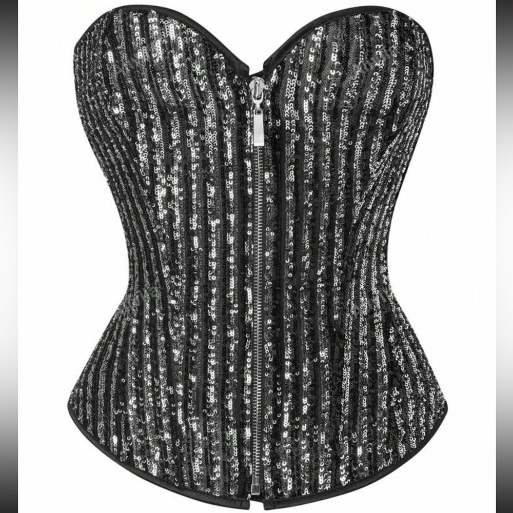 Black Sequin Strapless Corset Top - Women
